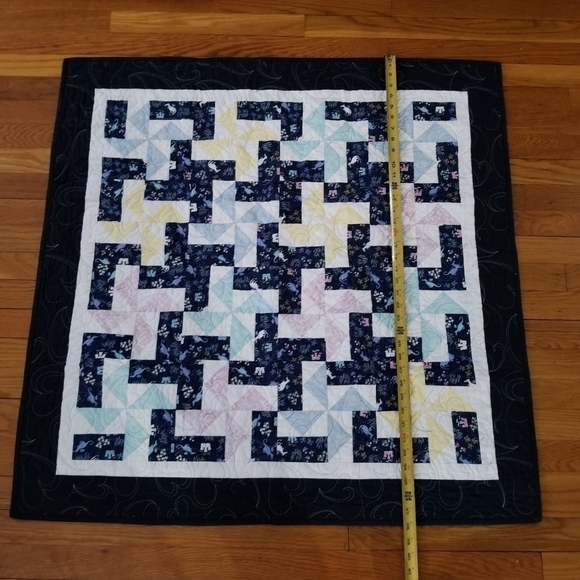 Wall Quilt 38" Square Dragons Castles Pinwheel Pink Blue Floral Hearts Baby Room - Picture 11 of 11